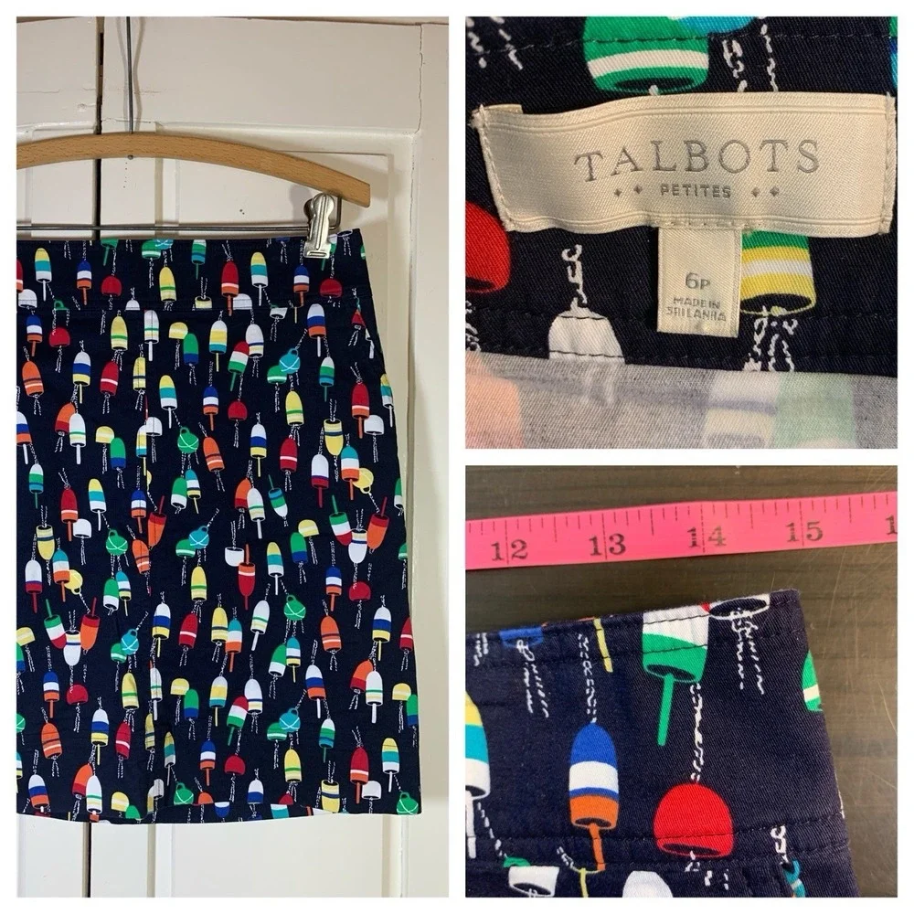 Talbots Lobster Pot Buoy Print‎ Pencil Skirt 6P Petites Novelty Preppy Coastal